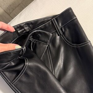 White Fox Boutique Black Faux Leather Pants with White Contrast Stitching